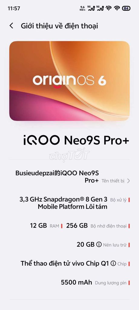 iQOO Neo9S Pro+ 12GB/256GB. Mua bán Điện thoại tại Thị xã Điện Bàn Quảng Nam được đăng bởi Nguyễn lê ngô biện  hình 1