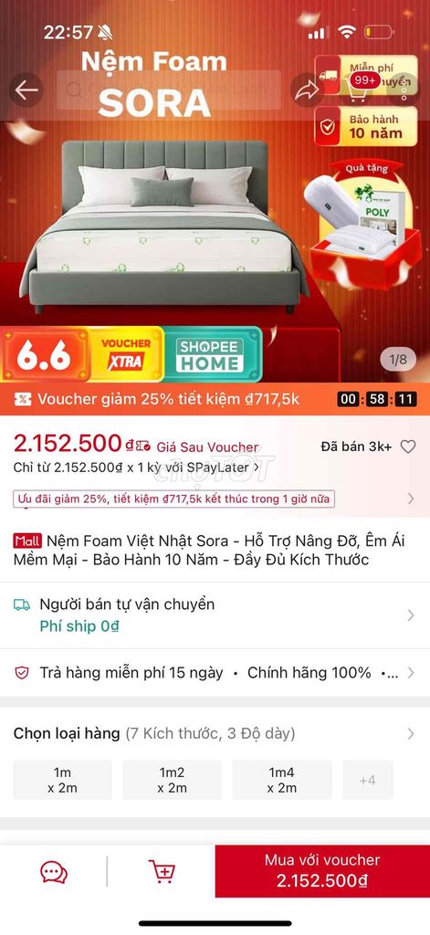 Nệm Foam SORA 1m8x2m Mới. Mua bán Giường, chăn ga gối nệm tại Quận 3 Tp Hồ Chí Minh được đăng bởi Tâm Nguyễn hình 1