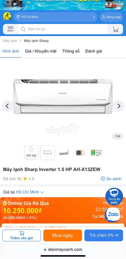 Máy lạnh Sharp 1.5hp - X13ZEW hàng mới