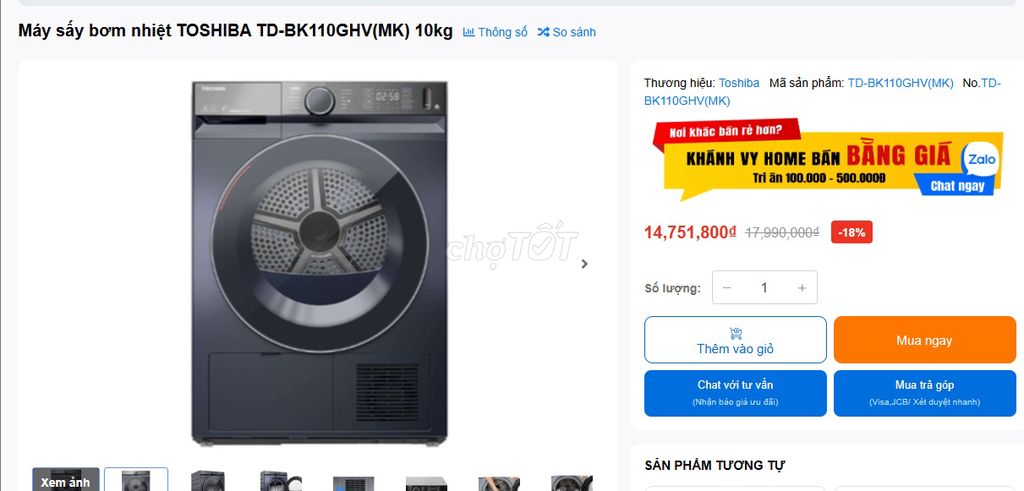 Máy sấy quần áo Toshiba 10kg Xám đã sử dụng. Mua bán Nội thất, đồ gia dụng khác tại Quận 3 Tp Hồ Chí Minh được đăng bởi HOÀNG THỊ MỘNG VÂN hình 1