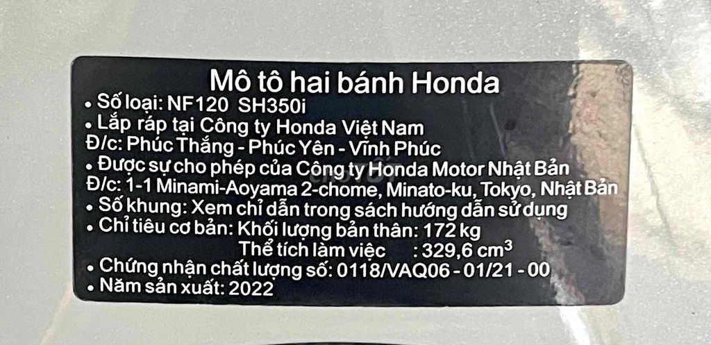 SH 350/2022 máy Thái. Mua bán Xe máy tại Thành phố Vũng Tàu Bà Rịa - Vũng Tàu được đăng bởi Cao Trí hình 19