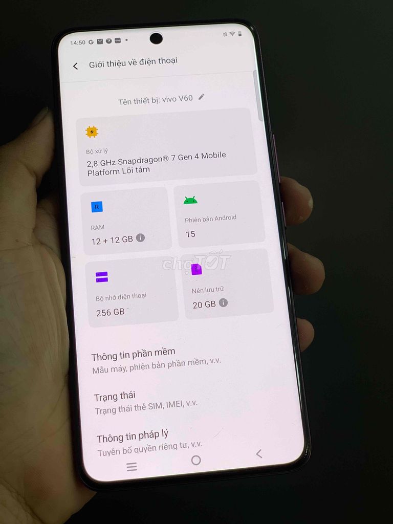 Vivo V60 256GB Ram 12/256GB FullBox. Mua bán Điện thoại tại Thành phố Phan Thiết Bình Thuận được đăng bởi Minh Thư hình 1