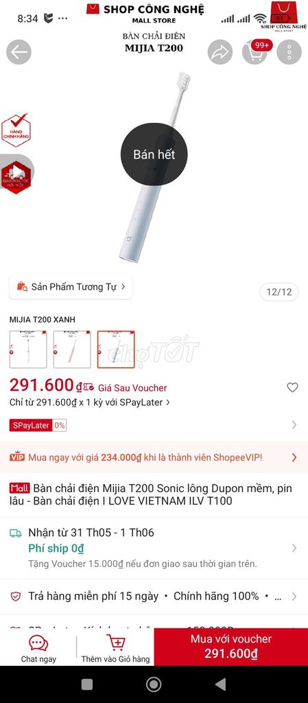 Bàn chải điện Mijia T200 Xanh. Mua bán Thiết bị vệ sinh, nhà tắm tại Huyện Quảng Điền Thừa Thiên Huế được đăng bởi hàng boom lazada hình 1
