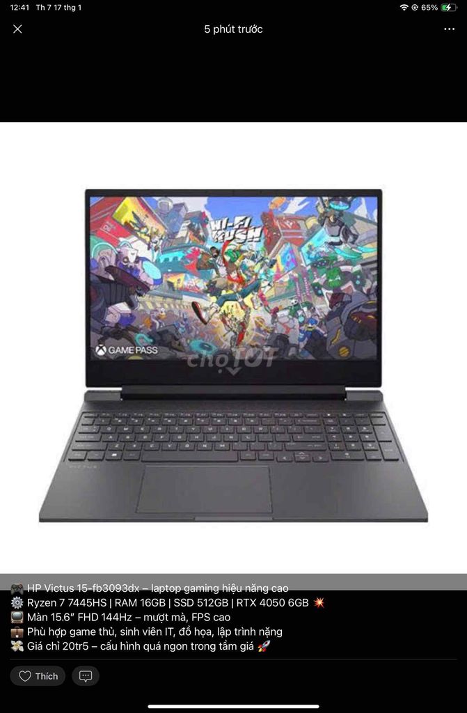 HP Victus 15-fb3093dx Ryzen 7 16GB/512GB. Mua bán Laptop tại Thành phố Biên Hòa Đồng Nai được đăng bởi TRƯƠNG HUY HOÀNG hình 1