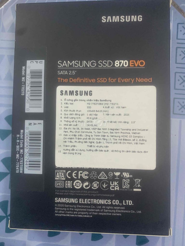 Ổ cứng SSD Samsung 870 EVO 2TB SATA 2.5 inch. Mua bán Linh kiện (RAM, Card...) tại Huyện Yên Phong Bắc Ninh được đăng bởi Vu Thanh Hai hình 1