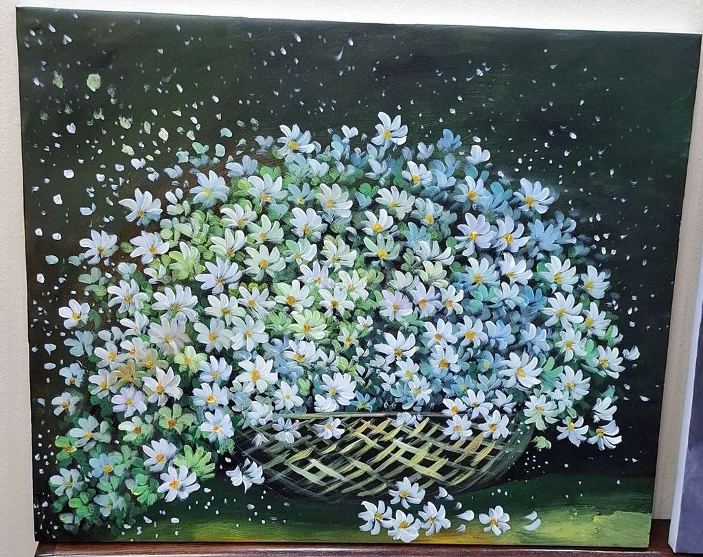 Tranh sơn dầu Hoa cúc khổ 50x60. Mua bán Đồ sưu tầm, đồ cổ tại Huyện Gia Lâm Hà Nội được đăng bởi Tranh Sơn Dầu MTGVN hình 1