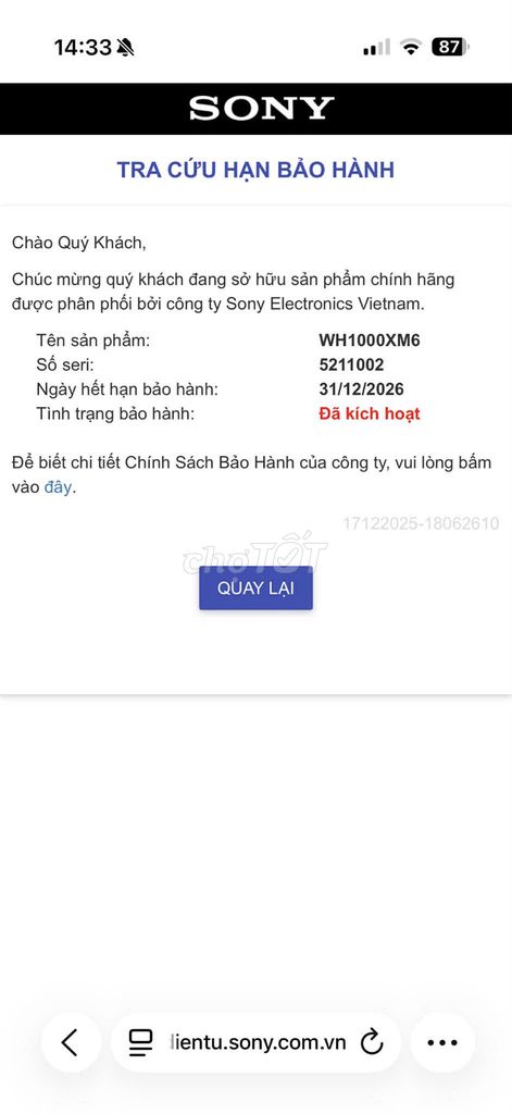 Tai nghe Sony WH-1000XM6 Đen. Mua bán Tivi, Âm thanh tại Quận Ba Đình Hà Nội được đăng bởi Vũ Đại Thạch hình 1