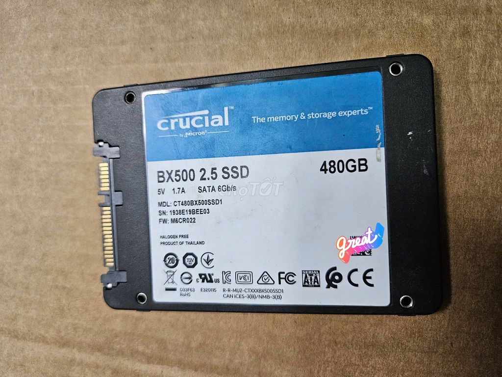 Thanh lý ổ SSD 480gb Crucial dùng ngon