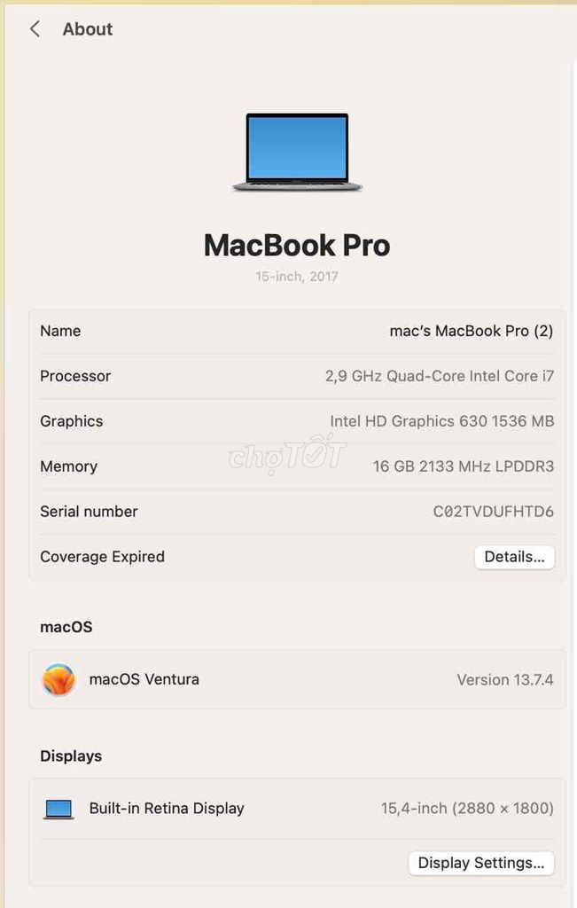 Apple MacBook Pro i7 15.4 inch 16GB/256GB. Mua bán Laptop tại Quận 8 Tp Hồ Chí Minh được đăng bởi Hoài Như hình 1