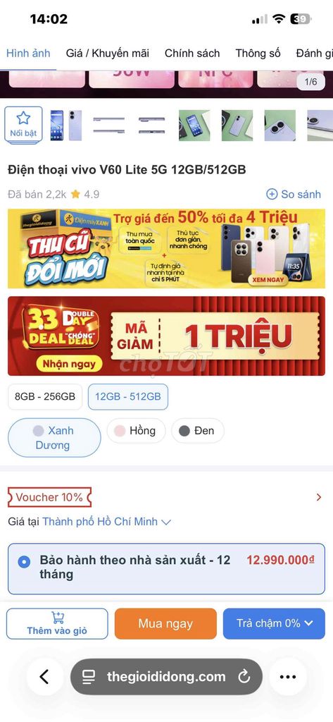 Vivo V60 Lite 5G 12/512GB Đen TGDĐ mới 100%. Mua bán Điện thoại tại Quận Nam Từ Liêm Hà Nội được đăng bởi Quang Itech hình 1