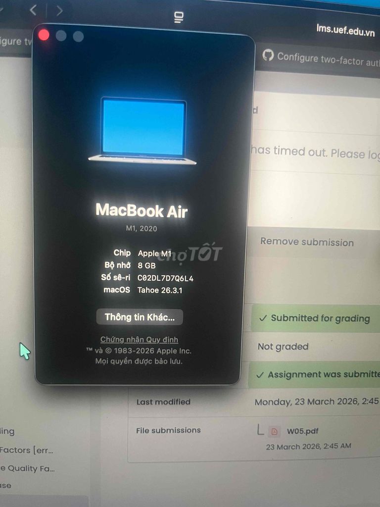 Apple MacBook Air M1 8GB Bạc. Mua bán Laptop tại Quận 1 Tp Hồ Chí Minh được đăng bởi Thanhvinh hình 1