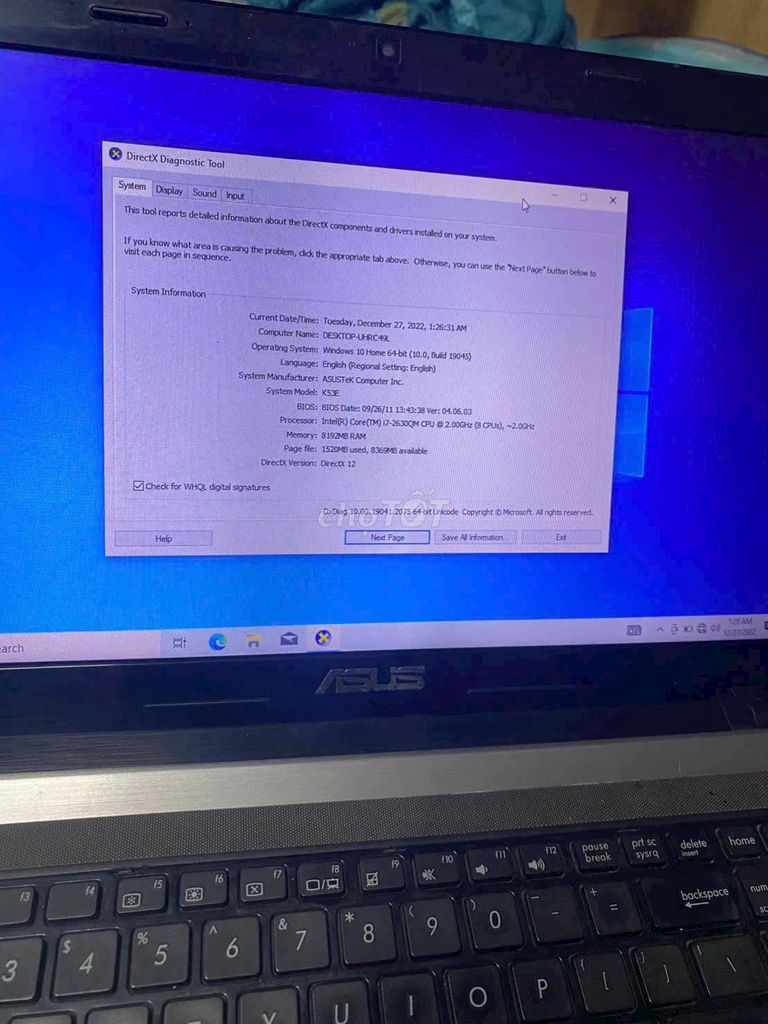 ASUS K53E i7-2630QM 8GB Like New. Mua bán Laptop tại Quận 6 Tp Hồ Chí Minh được đăng bởi Như Huỳnh hình 1