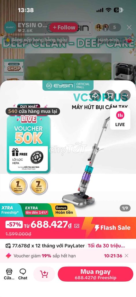 Máy hút bụi Eysin VC30Plus. Mua bán Thiết bị vệ sinh, nhà tắm tại Quận Phú Nhuận Tp Hồ Chí Minh được đăng bởi Minh Hà hình 1