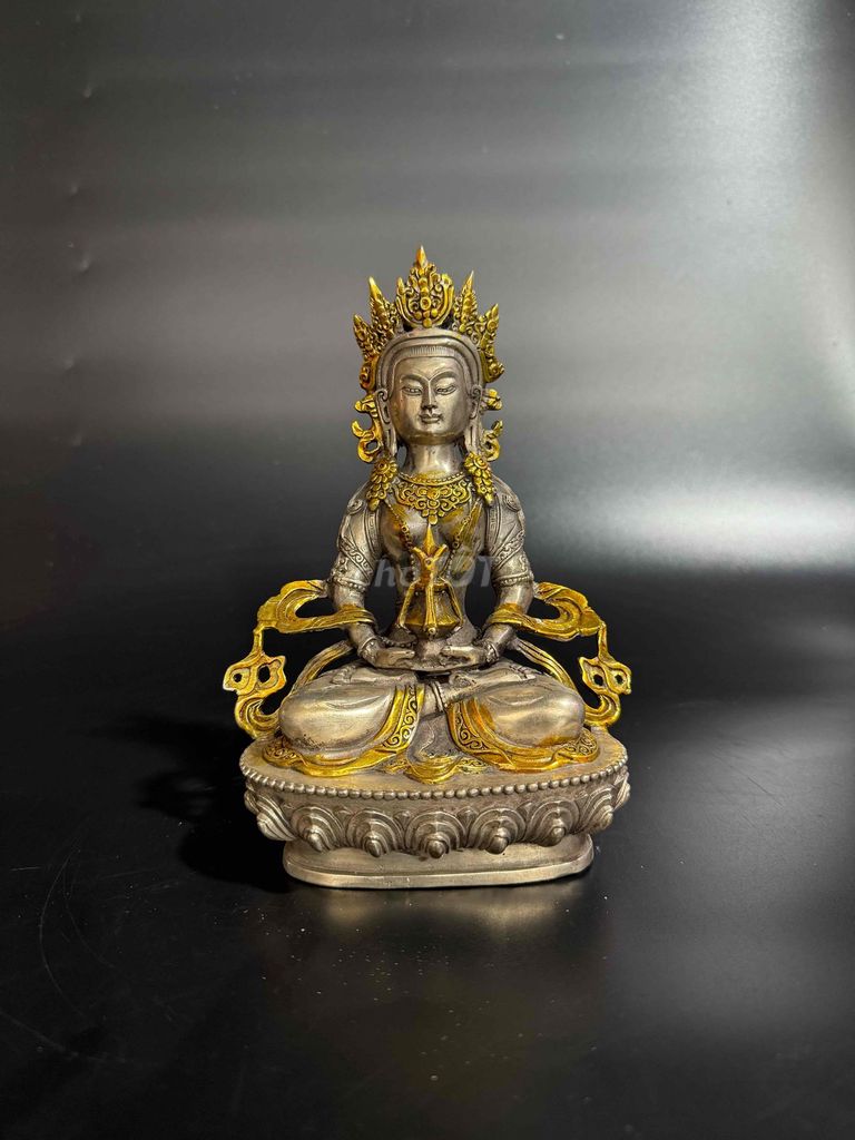 Tượng Phật Vô Lượng Thọ Đồng tráng bạc 21cm. Mua bán Đồ sưu tầm, đồ cổ tại Quận Long Biên Hà Nội được đăng bởi Văn Quang Đồ Sưu Tầm hình 1