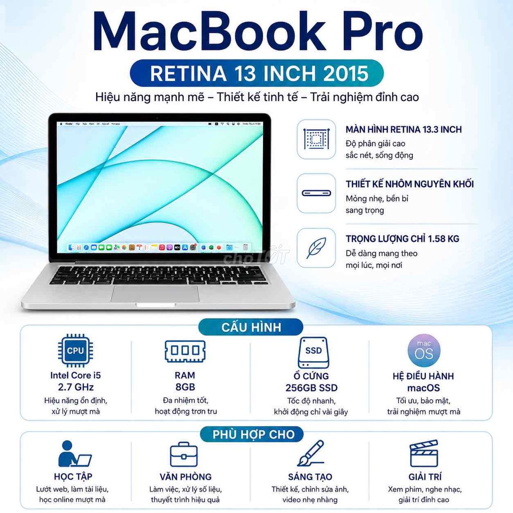 Apple MacBook Pro Retina 13 inch 2015 i5 8GB/256GB. Mua bán Laptop tại Thành phố Buôn Ma Thuột Đắk Lắk được đăng bởi HD Store  hình 1