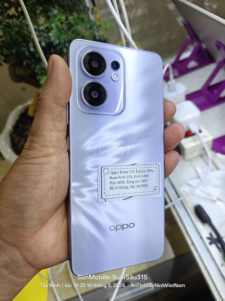 Oppo Reno 13F tím 8+256 Pin5800 NFC. Mua bán Điện thoại tại Huyện Trảng Bàng Tây Ninh được đăng bởi Sun Mobile Shop Điện Thoại Trảng Bàng Tây Ninh 01 hình 1