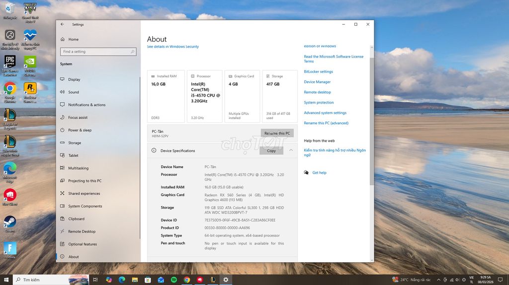 Máy tính để bàn Intel i5-4570 RX 560. Mua bán Máy tính để bàn tại Huyện Krông Pắc Đắk Lắk được đăng bởi Tân Tô hình 1
