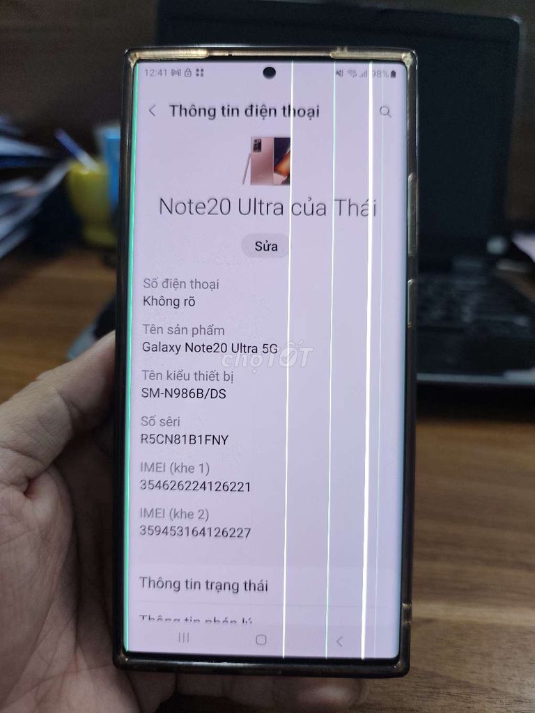 Note20 Ultra 5G N986B/DS - Sọc màn hình. Mua bán Điện thoại tại Quận 12 Tp Hồ Chí Minh được đăng bởi Trần Văn Thái hình 1