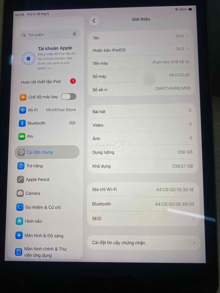 Apple iPad mini 5 256GB Xám. Mua bán Máy tính bảng tại Quận Cầu Giấy Hà Nội được đăng bởi Minh Khuê hình 1
