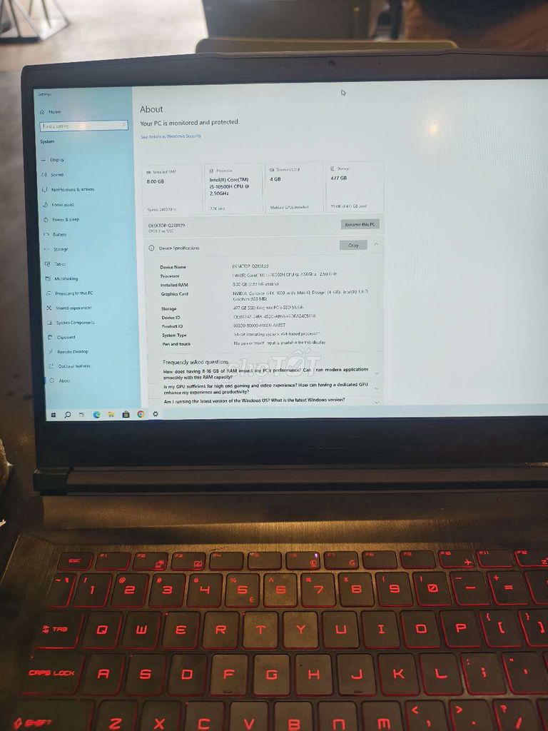 MSI GF63 Thin i5-10500H 15.6 inch 8GB/512GB. Mua bán Laptop tại Quận Cầu Giấy Hà Nội được đăng bởi Lê Huy Hiệp hình 1