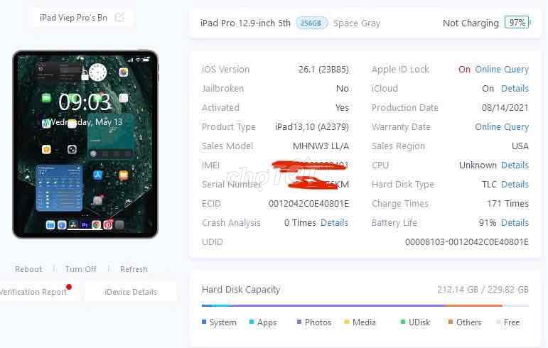 ipad pro m1 12.9 256gb 5G dùng được sim mới 99%. Mua bán Máy tính bảng tại Thành phố Buôn Ma Thuột Đắk Lắk được đăng bởi Tam Bn hình 1