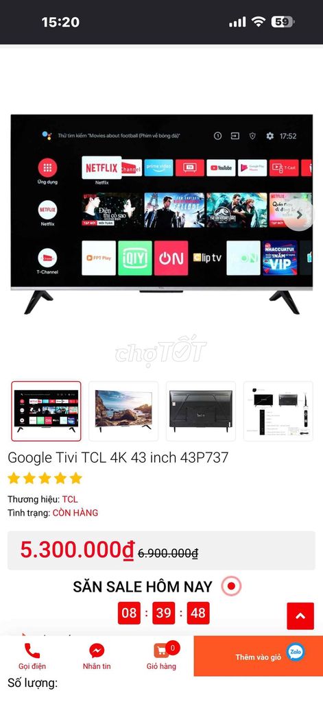 Tivi TCL 43P737. Mua bán Tivi, Âm thanh tại Huyện Hóc Môn Tp Hồ Chí Minh được đăng bởi ngoc hình 1