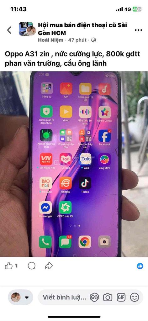Oppo A31 4GB/128GB Nứt cường lực. Mua bán Điện thoại tại Quận 1 Tp Hồ Chí Minh được đăng bởi Giang hình 1