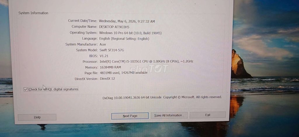 Acer Swift 3 SF314-57G i5-1035G1. Mua bán Laptop tại Thành phố Thủ Đức Tp Hồ Chí Minh được đăng bởi Nguyễn Hùng Danh hình 1