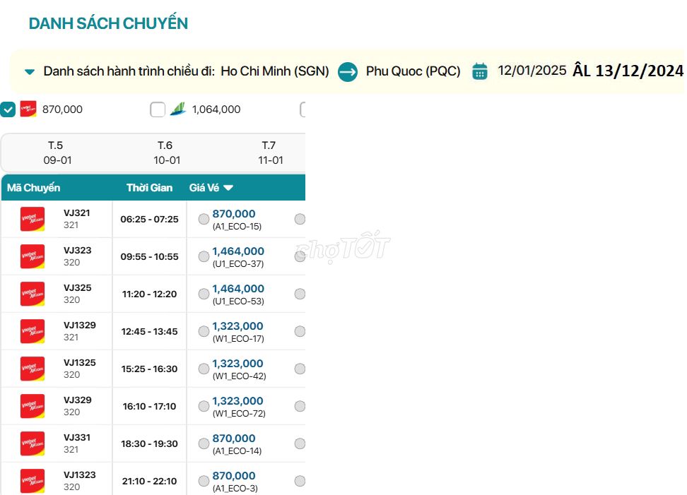 Hồ Chí Minh - Phú Quốc 12/01/2025 ÂL 13/12/2024