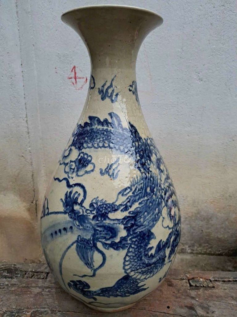 Bình gốm Xanh trắng Long hý ngư 58cm. Mua bán Đồ sưu tầm, đồ cổ tại Thành phố Thủ Dầu Một Bình Dương được đăng bởi tống kỳ đồ cũ hình 1