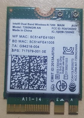 Card Wifi 7260NGW 2.4G 5G 867Mbps Bluetooth 4.0