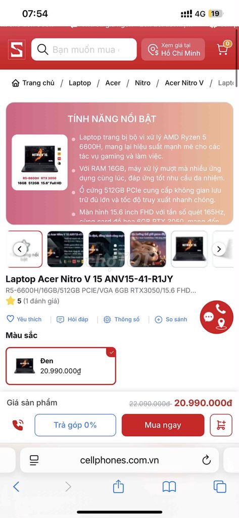 Acer Nitro V15 AMD, RAM 16GB, SSD 512GB, Mới 99.99. Mua bán Laptop tại Huyện Mê Linh Hà Nội được đăng bởi Nguyen Minh Duc hình 1
