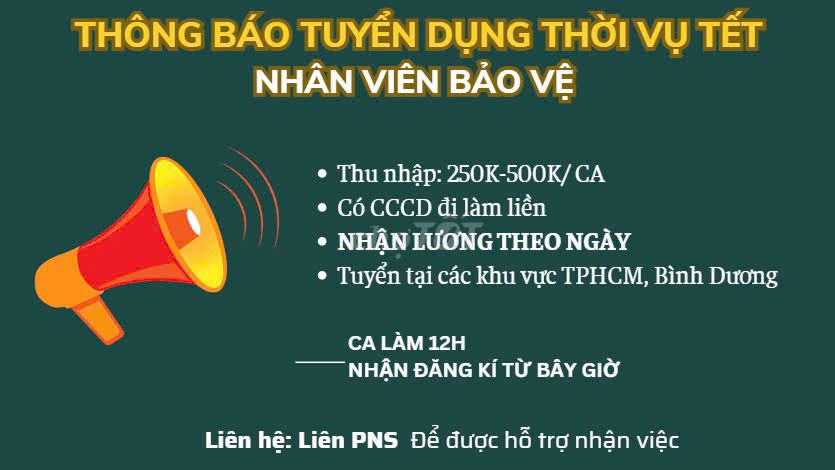 TUYỂN BẢO VỆ THỜI VỤ TẾT- LƯƠNG NGÀY, BAO Ở