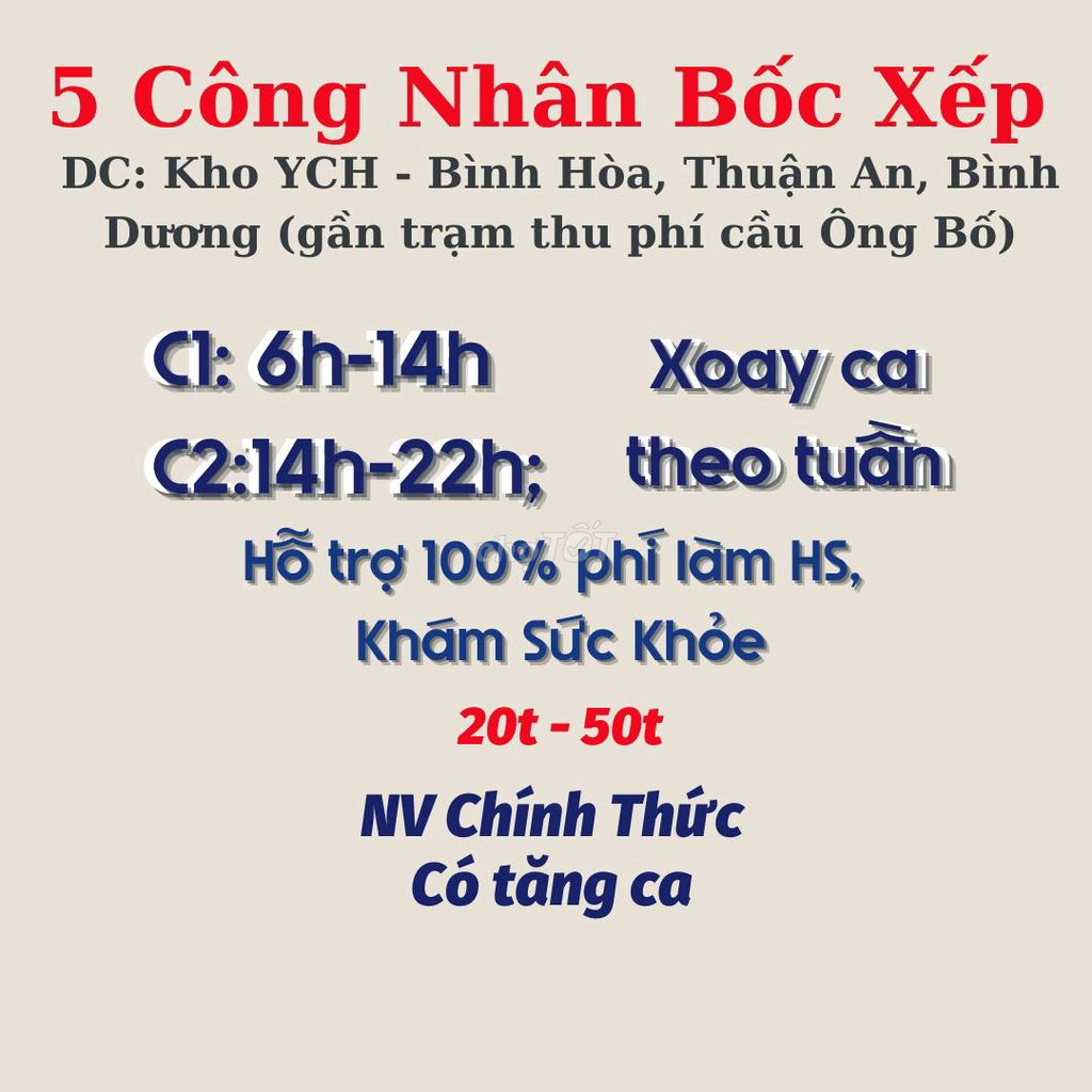 [Bình Hòa] 5 Bốc Xếp Kho Đóng Gói, Kiểm Hàng