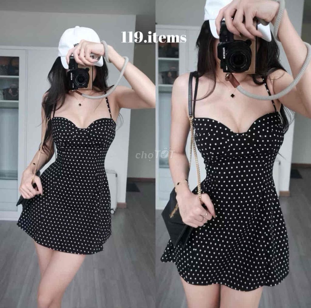 Đầm 2 dây nữ chấm bi đen trắng size S. Mua bán Quần áo tại Quận 4 Tp Hồ Chí Minh được đăng bởi pass đồ hình 1