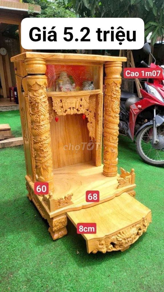 Bàn thờ ông địa gỗ tự nhiên, cao 1.07m