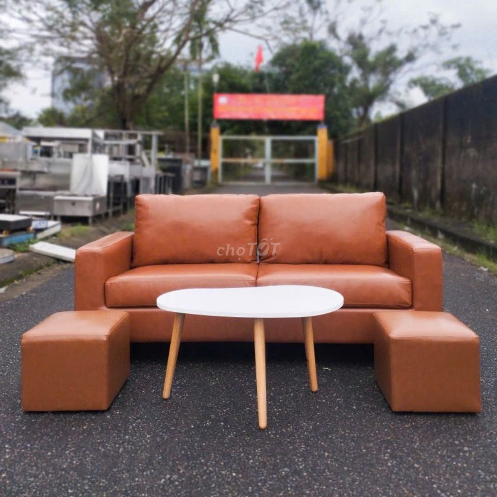 Sofa da băng kèm 2 đôn không bàn (Hàng MỚI 100%)