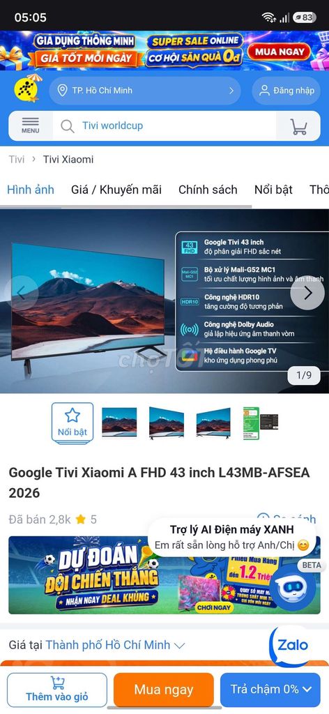 Tivi Xiaomi A FHD L43MB-AFSEA Google TV. Mua bán Tivi, Âm thanh tại Thành phố Thuận An Bình Dương được đăng bởi phạm Thái  hình 1