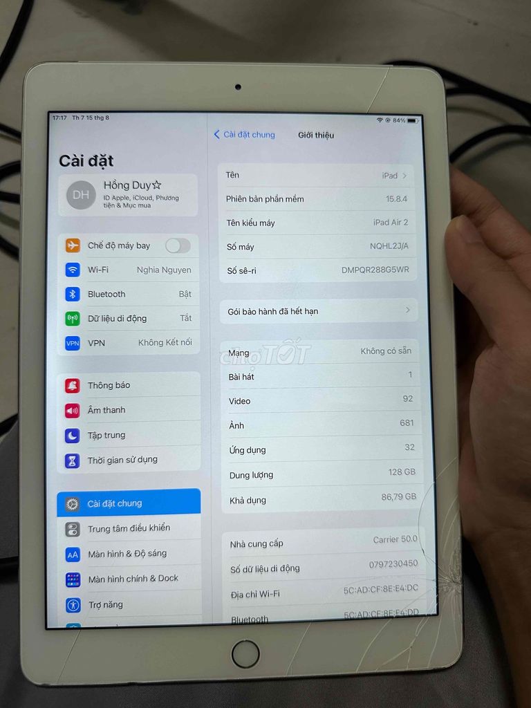 Apple iPad Air 2 128GB Wifi + Sim Bạc. Mua bán Máy tính bảng tại Huyện Hoài Đức Hà Nội được đăng bởi Nguyen Duy hình 1