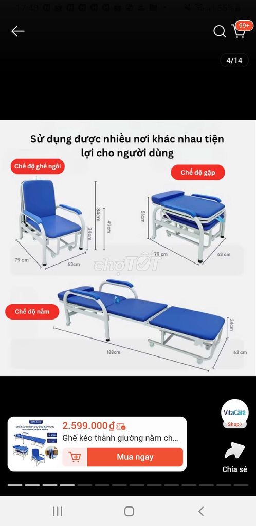 Ghế giường gấp gọn. Mua bán Bàn ghế tại Quận Cái Răng Cần Thơ được đăng bởi Thanh hình 1