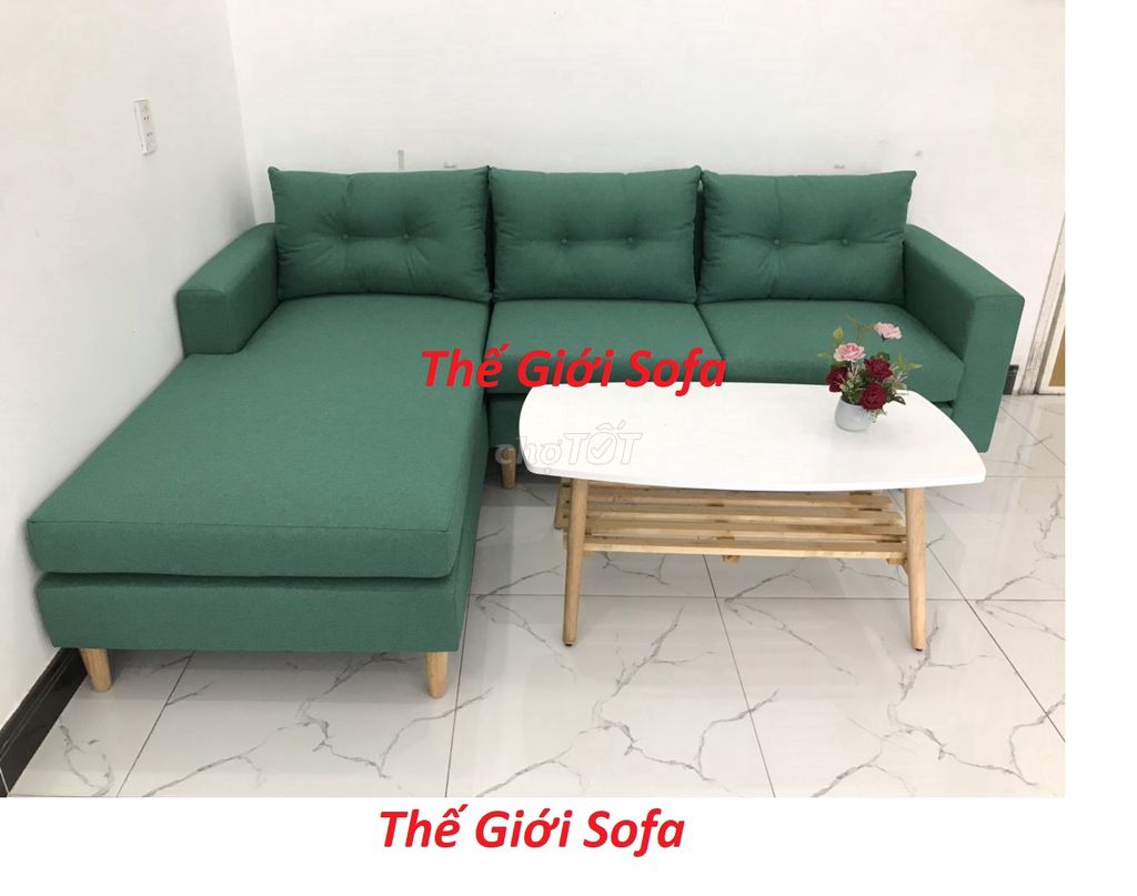 Bộ ghế sofa Góc L màu xanh ngọc vải bố đẹp ở HCM