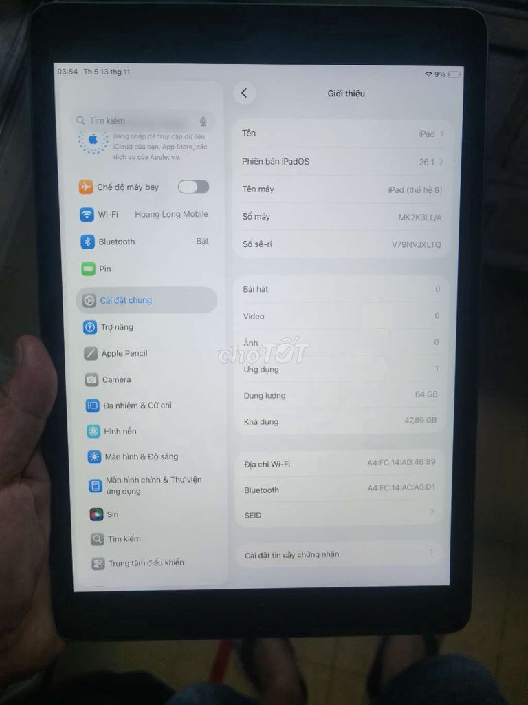 Apple iPad Gen 9 64GB Xám. Mua bán Máy tính bảng tại Quận 8 Tp Hồ Chí Minh được đăng bởi Pham minh hung hình 1