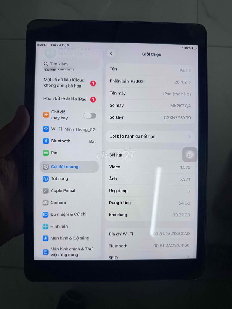 Apple iPad Gen 9 64GB Xám. Mua bán Máy tính bảng tại Huyện Bình Chánh Tp Hồ Chí Minh được đăng bởi Minh hình 1