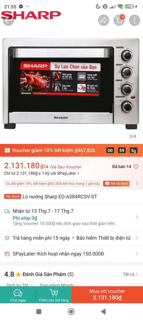 Lò nướng Sharp EO-A323RCSV-ST Bạc 32L. Mua bán Bếp, lò, đồ điện nhà bếp tại Huyện Hàm Thuận Bắc Bình Thuận được đăng bởi Trương Thanh Tiên hình 1