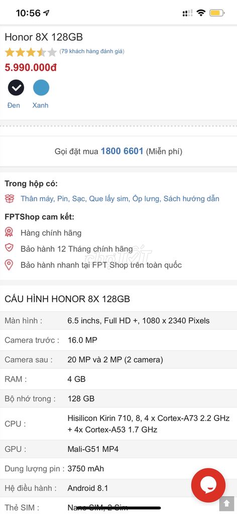 0337204308 - Huawei Honor 8X pin trâu màn 6.5 inch rom 128Gb