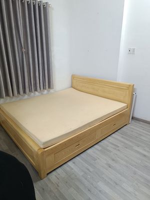 giường gỗ sồi 1m6x2m có hộc kéo bao bền đẹp