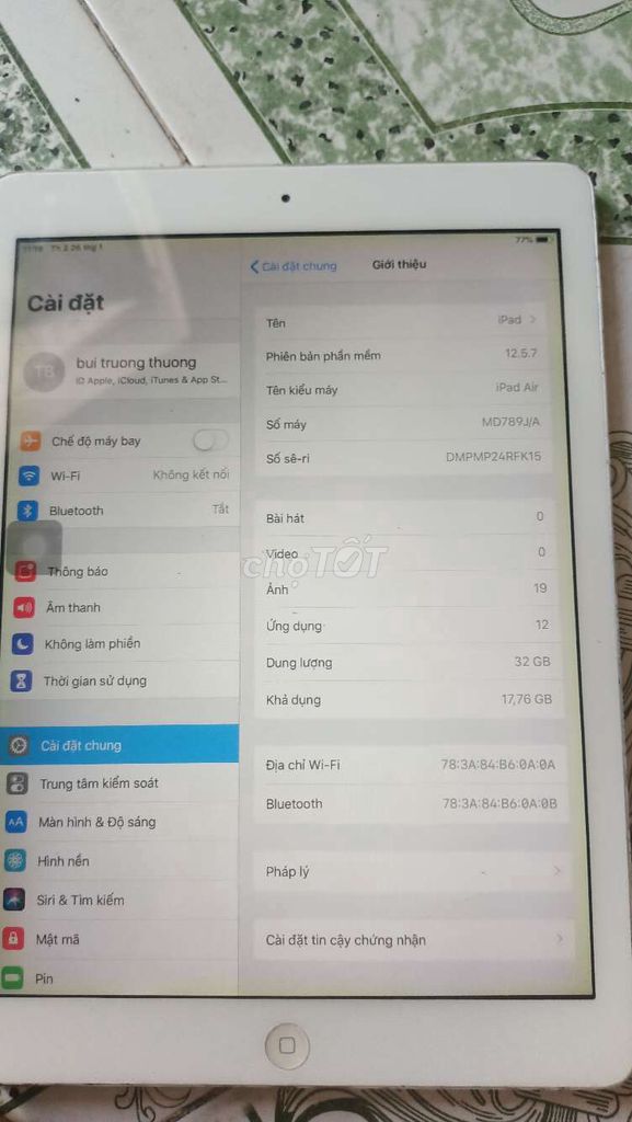 Apple iPad Air 32GB Trắng. Mua bán Máy tính bảng tại Thành phố Biên Hòa Đồng Nai được đăng bởi Vũ Hải hình 1