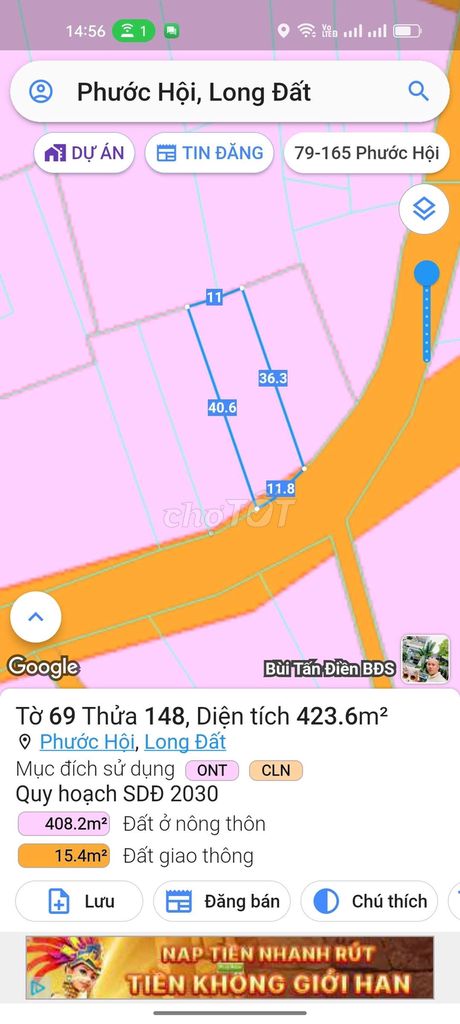 Đất gần biển Lộc An và biển Phước Hải , 423m2,  sát bên đg ven biển. Mua bán Đất tại Huyện Đất Đỏ Bà Rịa - Vũng Tàu được đăng bởi Nguyễn Huệ hình 2