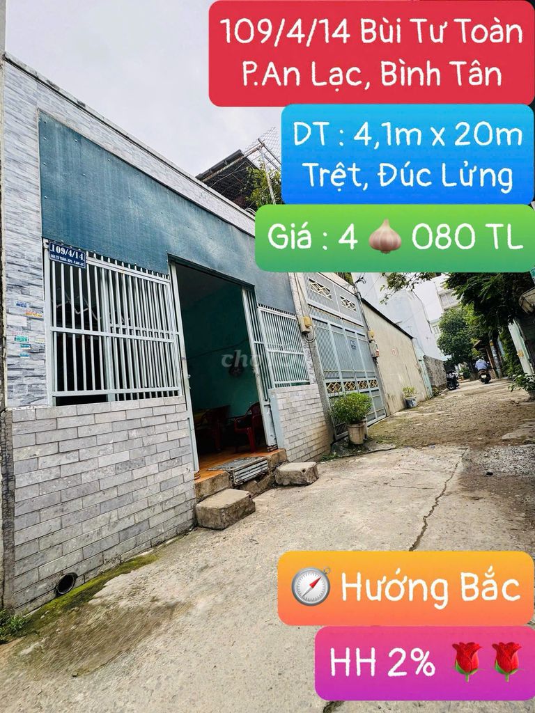 KDC hiện hữu 80m2-4,08tỷ. HH2%-109/4/14 Bùi Tư Toàn, An Lạc,Bình Tân.