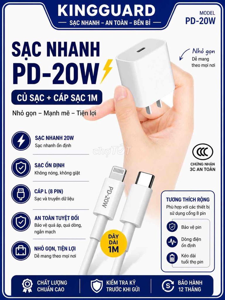 Sạc Letong PD-20W Trắng. Mua bán Phụ kiện (Màn hình, Chuột...) tại Huyện Vĩnh Bảo Hải Phòng được đăng bởi KINGGUARD STORE hình 1